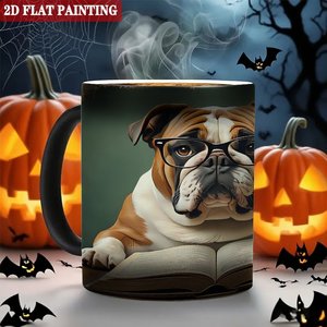 Taza Mágica de Cerámica Negra Esmerilada de 11 oz con Diseño de Bulldog Leyendo, Pintura Plana 2D - Product Image 6