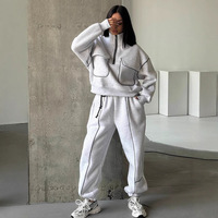 Ensemble de survêtement polaire oversize personnalisé OEM pour femme, collection hiver, couleur unie, coupe décontractée ample, bandes réfléchissantes 3M, style streetwear