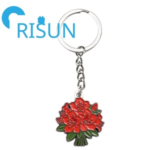 Porte-clés en métal personnalisé en émail rose, motif floral de lys et de rhododendron, pour jardinier, bijoux botaniques, vente en gros - Product Image 3