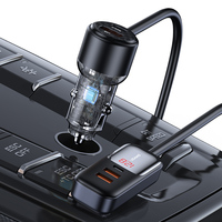 USAMS CC213 adaptor pengisi daya mobil, adaptor pengisi daya cepat dengan kabel Data 2 Tipe c 3 port usb PPS 5 port 165W tampilan Digital