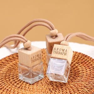 Customizable Empty Glass Bottle 8ML 10ML Round Shape with Wooden Lid Portable Mini Hanging Bottle for Car <b>Perfume</b> Packaging - Product Image 3