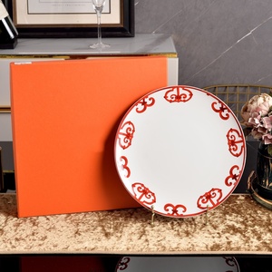 Modern European Style Porcelain 12 Inch Plate Set with Plants and Flowers Pattern White Dishwasher Safe <b>Dinnerware</b> for Party Use - Product Image 6