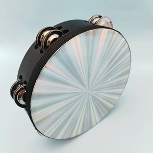 Wholesale Laser Tambourine Black Wooden Frame Double Row Metal Jingles Hand Frame <b>Drum</b> - Product Image 2