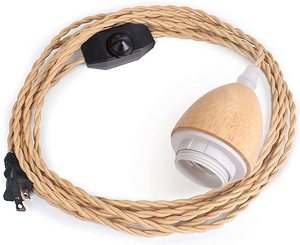 可调光开关木质吊灯软线套件，复古工业悬挂插头，农家灯软线套装复古DIY - Product Image 2