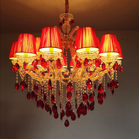 Lustre décoratif en cristal rouge doré de luxe européen, grand modèle, lustres modernes en cristal pour la maison, le hall d'hôtel, la décoration de mariage