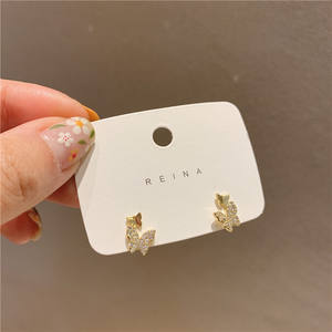 SHARON SH702 kadın Trendy 925 gümüş sarkık küpe High-End moda çift kelebek tasarım iğne mizaç toptan - Product Image 4