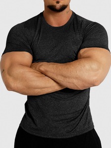 T-shirts de sport pour hommes, taille US, logo personnalisé, séchage rapide, manches courtes, coupe ajustée, vêtements de fitness, t-shirt de musculation - Product Image 4