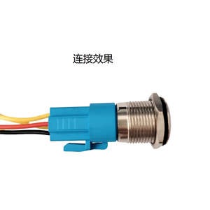 16mm Metal Self-Locking <b>Push</b> <b>Button</b> <b>Switch</b> with Red Power Symbol LED Light, 12-24V, 250mm Wire Cable K60 - Product Image 2