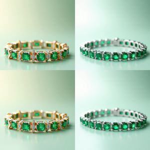 Anillo de Eternidad de Oro de 14k con Rodio y Esmeralda para Compromiso o Boda, Joyería Fina para Mujer, Diseño Vintage, Delicado, Apilable, para Fiestas - Product Image 1