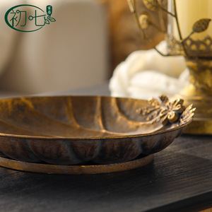 Bandeja ovalada vintage decorativa para el hogar, mesa de centro, frutero, adorno metálico con patrón de plantas - Product Image 4