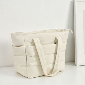 New Arrival Large Capacity Quilted Padded Nylon <b>Tote</b> <b>Bag</b> <b>with</b> Multi <b>Pocket</b> Design for Women Shopping - Product Image 1