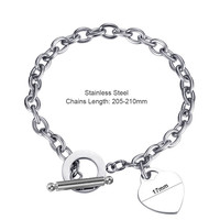 Bracelet d'identification avec pendentif cœur, chaîne à maillons en acier inoxydable, fermoir à bascule, bijoux romantiques pour femmes