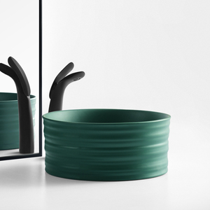 Nouveau design de lavabo en céramique vert mat à poser sur le comptoir, à bord fin, pour salle de bain - Product Image 2
