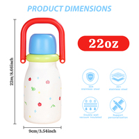 Botella de Agua Aislada de Acero Inoxidable Personalizada con Logotipo, para Niños, 650 ml/22 oz, con Asa y Tapa con Pajita