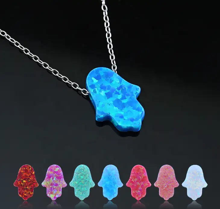 FashionオパールJewelry 925 Sterling Silver Synthetic Opal Hamsa Hand Necklace