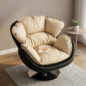 Modern Egg Chair PU Leather Cream Cushion Black Base Revolving Living Room Furniture - Product Image 4