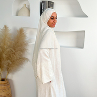 Ensemble Abaya Habib 3 pièces, vêtements islamiques, robe Abaya ouverte en lin et polyester brodée, hijab avec robe intérieure