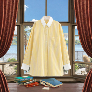 2025 Damen Gestreiftes Loses Hemd Langarm Casual Top Retro Revers Knopfleiste Popeline-Stoff Frühling Herbst - Product Image 2