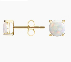 Boucles d'oreilles clous en argent sterling 925 avec opale de feu synthétique blanche, solitaire simple, boucles d'oreilles clous en opale naturelle - Product Image 2