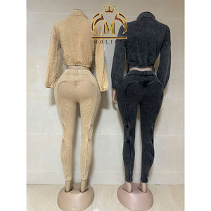 Winter Herfst Vrouwen Outfits Lange Mouw Katoen Zuur Crop Jasje Lange Broek 2 Delige Set Dame Vintage Tweedelige Jogger Set Vrouwen - Product Image 5