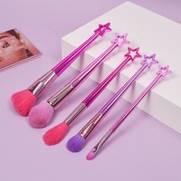 Ensemble de pinceaux de maquillage Dongshen personnalisé, 5 pièces, manche en plastique coloré, poils synthétiques multi-styles, logo