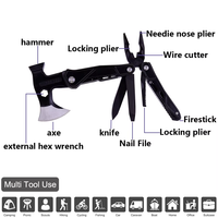 Hache de survie multifonction EDC, outil portable de camping pliable avec pince, marteau, tournevis, ouvre-bouteille et silex, manche en aluminium