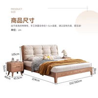 Lit plateforme en bois massif de style japonais moderne, taille Queen, avec tête de lit rembourrée douce en finition blanc crème ciré