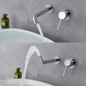 Robinet de lavabo mural <span class=keywords><strong>noir</strong></span> mat électroplaqué - <span class=keywords><strong>Mitigeur</strong></span> encastré dissimulé eau froide et chaude avec bec pivotant - Product Image 2