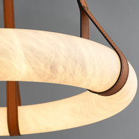 Cuir véritable Tenir Marbre Anneau Pendentif Lampe Décoratif Restaurant Bar Albâtre Pierre Lustre Lumière Grain Motif