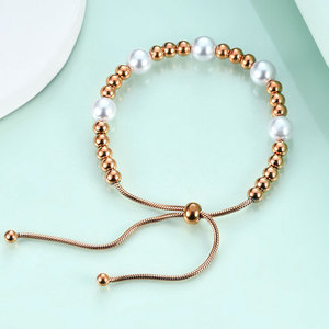 <b>Adjustable</b> Snake Chain <b>Bracelet</b> With Imitation Pearl Beads Rose Gold Women Jewelry Gift Fashion Accessory - Product Image 4