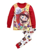 Toptan karikatür süper Mario Bros pijama uzun kollu ev Luigi Mario erkek pijama çocuklar için