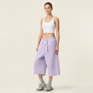 Jorts mignons pour femmes, coupe droite, taille mi-haute, cordon de serrage, tissu éponge 100% coton, respirant, écologique, streetwear décontracté - Product Image 1
