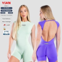 YIanNew Combinaison de yoga sans couture pour femme, à manches courtes, style licou, respirante, pour le fitness