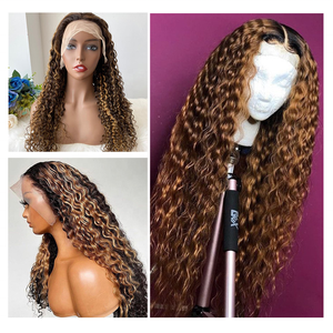 Popular 100% Virgin Human Hair #4/27 Transparent <strong>Lace</strong> <strong>Wigs</strong> Pre Plucked Hairline Deep Curly hd <strong>Lace</strong> Front <strong>Wig</strong> Highlighted Color - Product Image 2