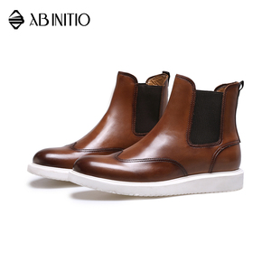 Moda marrone con <span class=keywords><strong>zeppa</strong></span> alla caviglia con plateau stivali scarpe Casual in pelle da uomo - Product Image 4