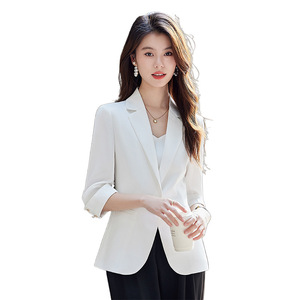 Women's Green Blazer Three Quarter Sleeve Solid Color Polyester Breathable Casual Korean Style Suit Jacket for Petite Women - Product Image 5