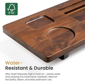 Plateau de bain en bois de teck, plateau de bain réglable de 35 pouces pour baignoires autoportantes, <span class=keywords><strong>avec</strong></span> support antidérapant pour téléphone et verre à vin - Product Image 5