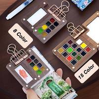 Kit de peinture portable scintillant pour aquarelle, acrylique et huile, format voyage, avec palette en bois, pinceau rechargeable et livre