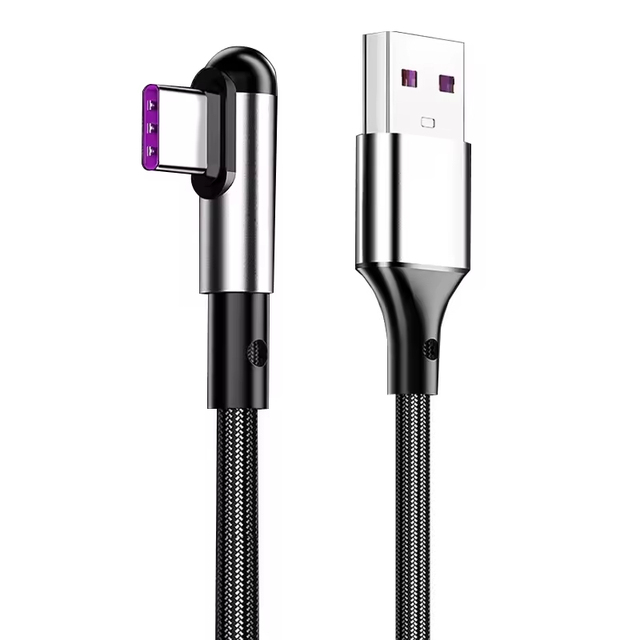 Nylon Braided Aluminum Alloy 3A Fast Charging Pure Copper Conductor 90 Degrees Right Angle USB Type C Cable for IOS Devices