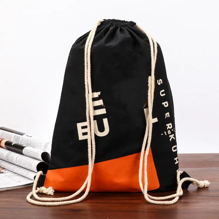 Custom Style Big Zipper Bags Dust Black Lining Pocket Yoga Mat Backpack Wine Cotton Canvas Big Drawstring Backpack Bag Supplier