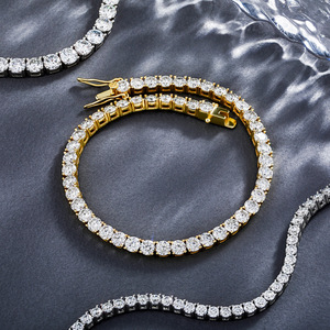 Bijoux de mode hip-hop de haute qualité en <span class=keywords><strong>argent</strong></span> sterling RQ 925 avec moissanite couleur <span class=keywords><strong>D</strong></span>, taille ronde 3-5 mm, style tennis - Product Image 4