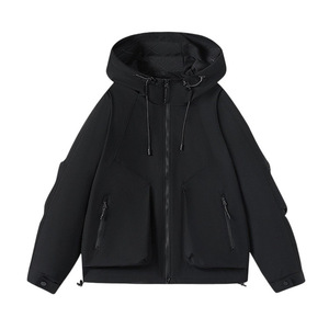 Veste coupe-vent unisexe, couleur unie, à capuche avec doublure intérieure, vêtements de travail d'hiver pour l'extérieur - Product Image 4