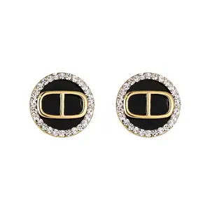 Wholesale S925 Silver Needle Shining Diamond Set Letter stud Earrings for women