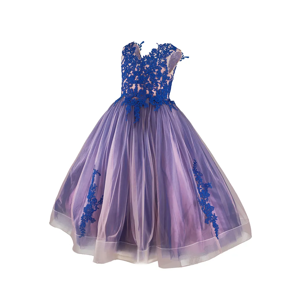Çocuk parti giysisi elbise toddler uzun kraliyet mavi elbise küçük kızlar için