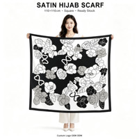 Foulard carré en fausse soie en gros pour femme, 110x110cm (45 pouces), Hijab musulman, châle de mode, couvre-tête, logo personnalisé OEM ODM 1014