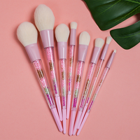 Ensemble de 8 pinceaux de maquillage à poils synthétiques avec manche en plastique rose brillant, pour le correcteur et l'application sur le visage, marque privée