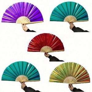 Abanico Plegable Holográfico de PVC Iridiscente Grande, Abanico de Mano de Bambú Pintado para Decoración de Fiestas de Baile, Regalo Promocional 2024, Disponible en Stock - Product Image 1