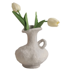 <strong>Cottage</strong> Style Hand-made Retro <strong>Pottery</strong> White Matte Ceramic Vase Plain Burned Art Flower Vase - Product Image 1