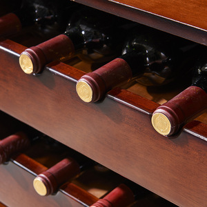 American Style Solid Wood <b>Sideboard</b> With Glass Doors And Wine Rack For Dining Room Storage - Product Image 3