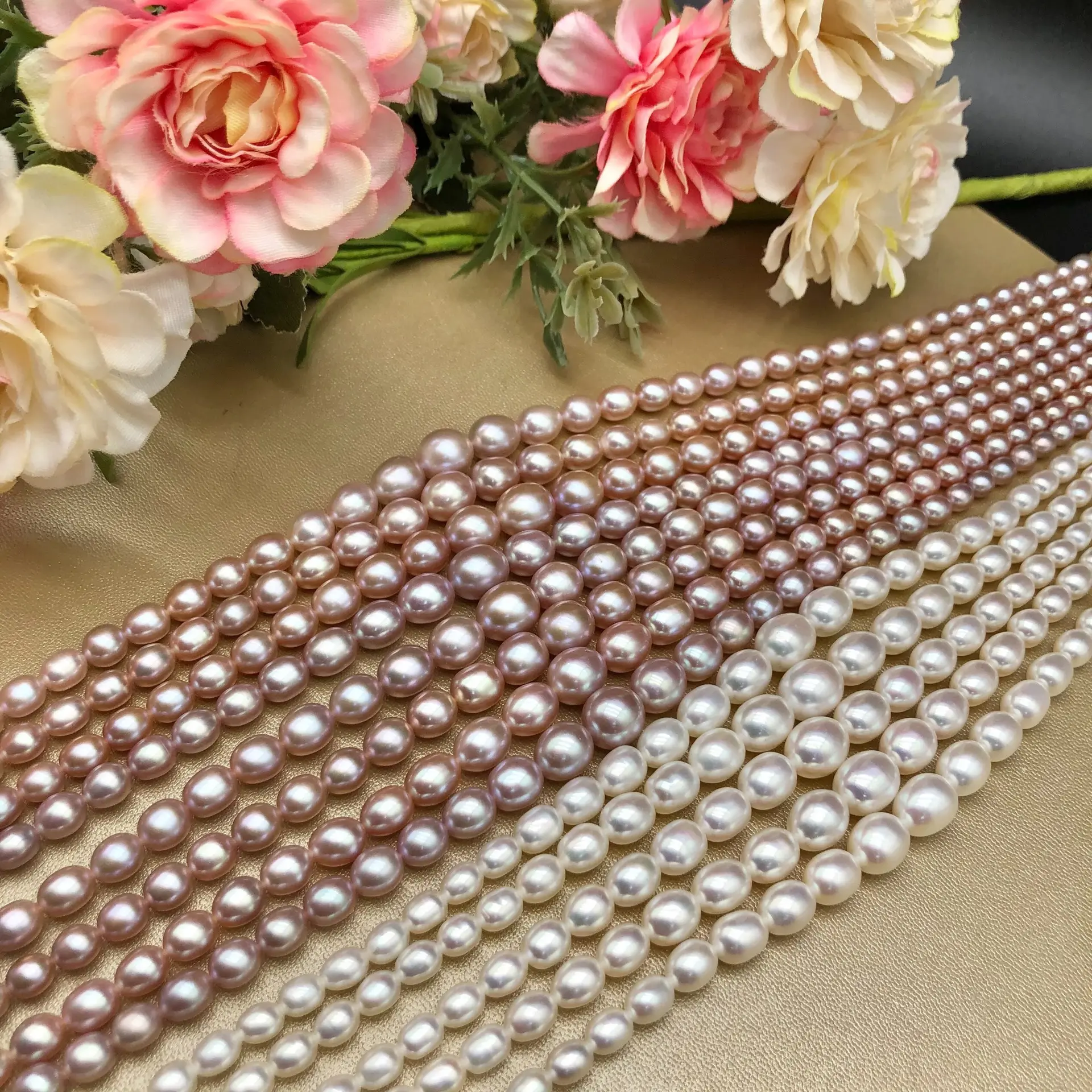 Cadena de perlas de arroz de agua dulce, 4-10mm, hebras de perlas de agua dulce naturales para collar, producción de joyas